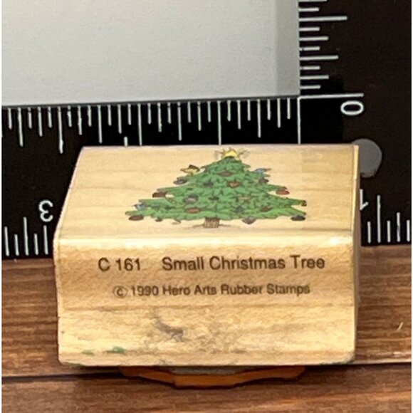 Vintage Hero Arts C161 Small Christmas Tree Rubber Stamp 1990 WOOD MOUNTED - Picture 4 of 6